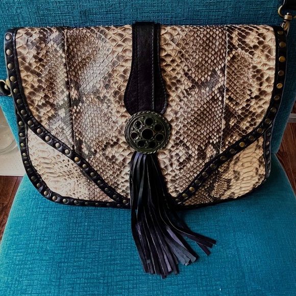 🖤ABACO black leather and python shoulder bag NEW - Picture 1 of 6